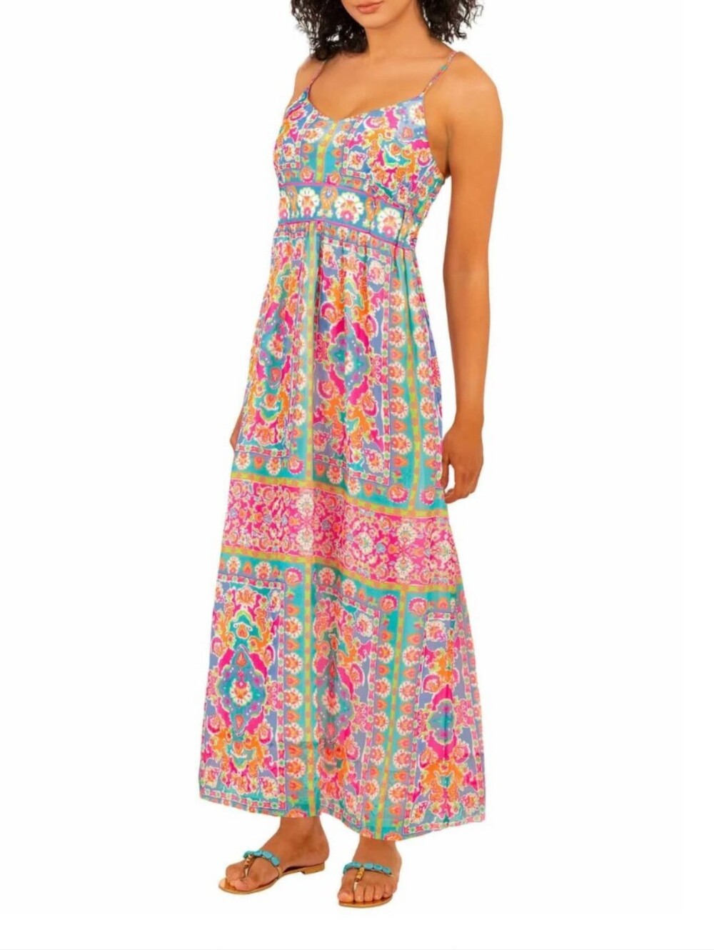 Gretchen Scott Fiesta Time Maxi Sun Dress in Pink & Green Chiffon L